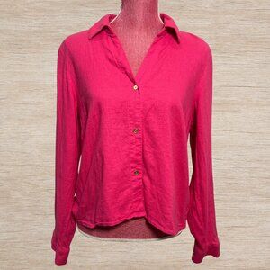 Michael Kors Pink Linen Long Sleeve Button Up Top Blouse Women’s Size L